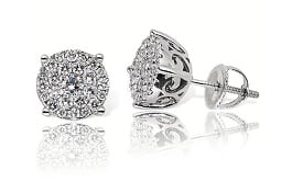 Diamond Round Cluster Stud 1ctw Earrings in 14k White Gold